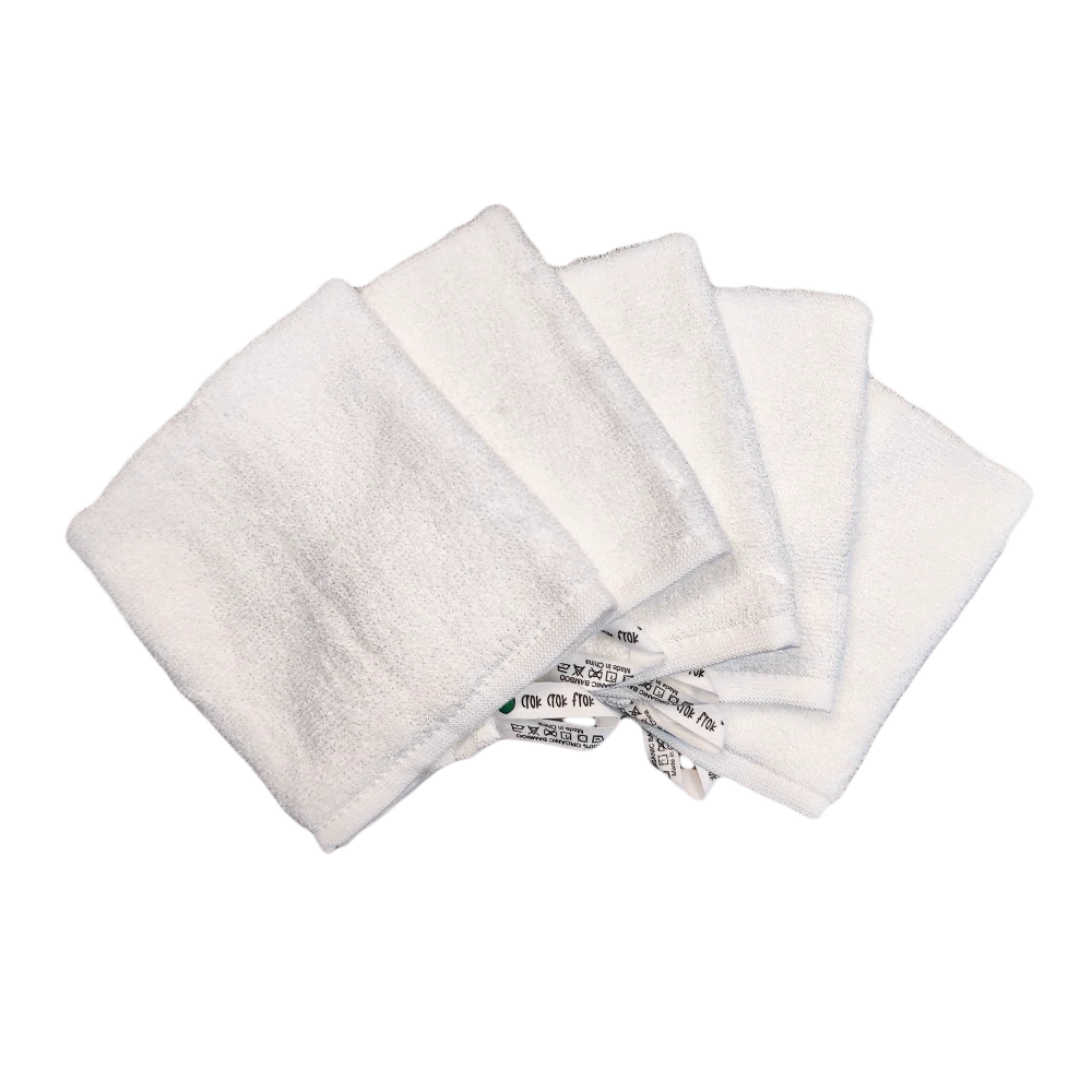 CrokCrokFrok Bamboo Wash Cloth - White - Bundle Of 5 Pieces
