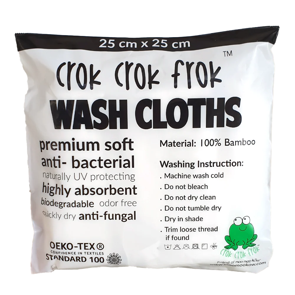 CrokCrokFrok Bamboo Wash Cloth - White - Bundle Of 5 Pieces