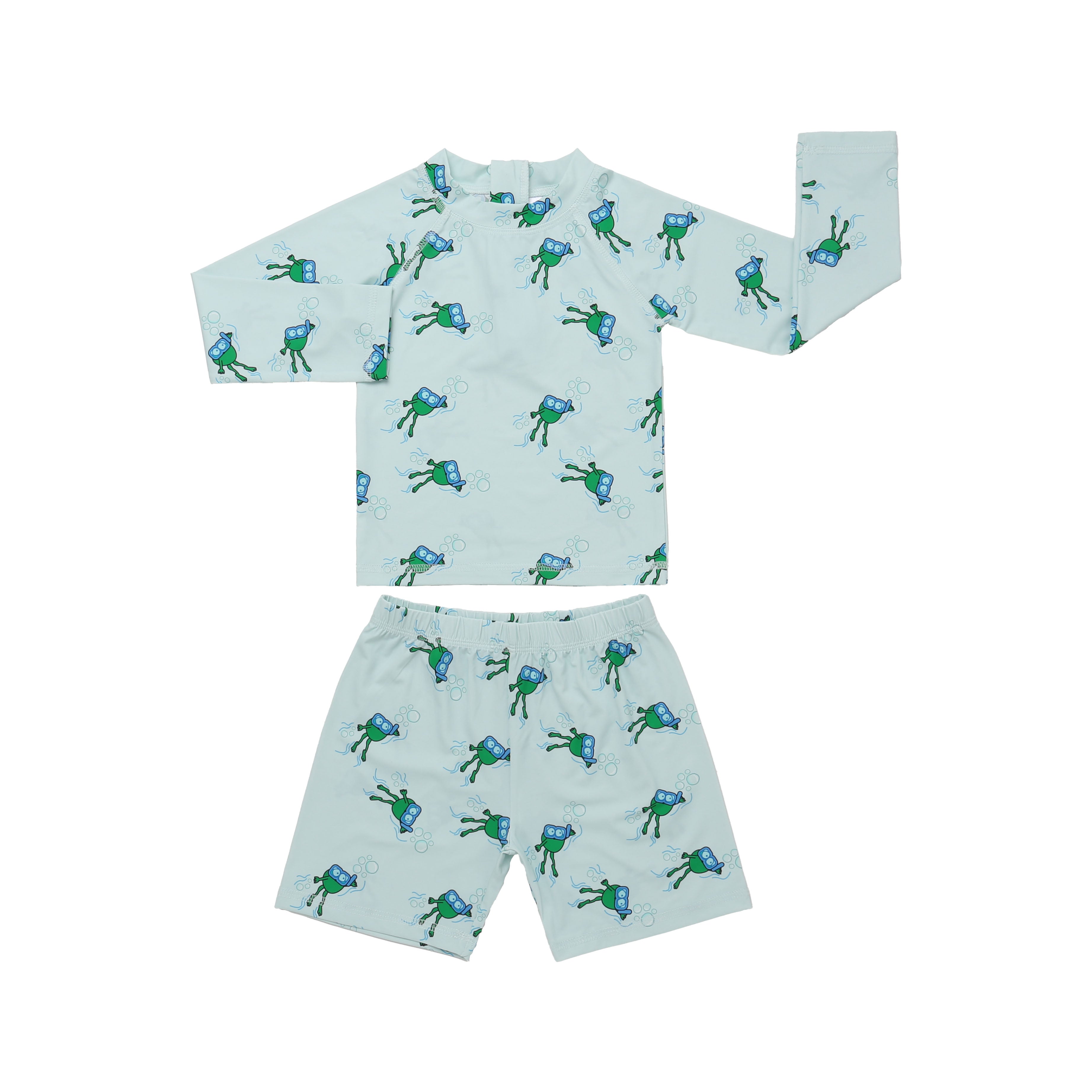 Boys Long Sleeve Zip Swimsuit 003 Blue + Shorts