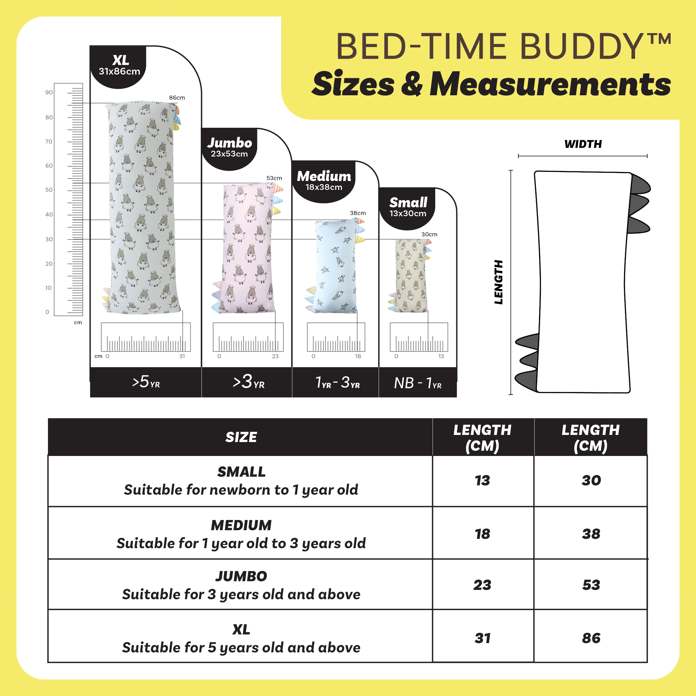 Bed-Time Buddy™ Goodnight Baa Baa White with Color tag - Small (size 13x30cm)