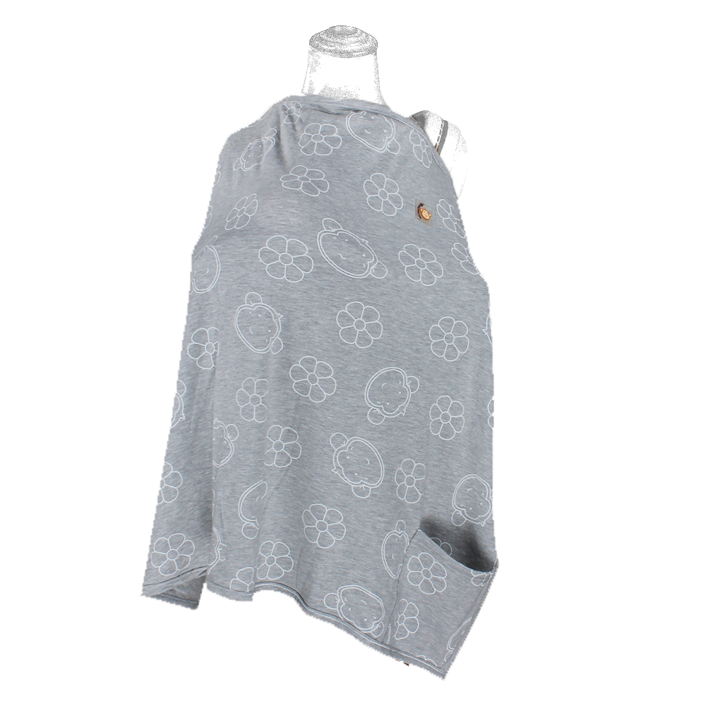 DooDooMooky Bamboo Nursing Cover Adjustable size Grey Mooky Flower - Apron Type