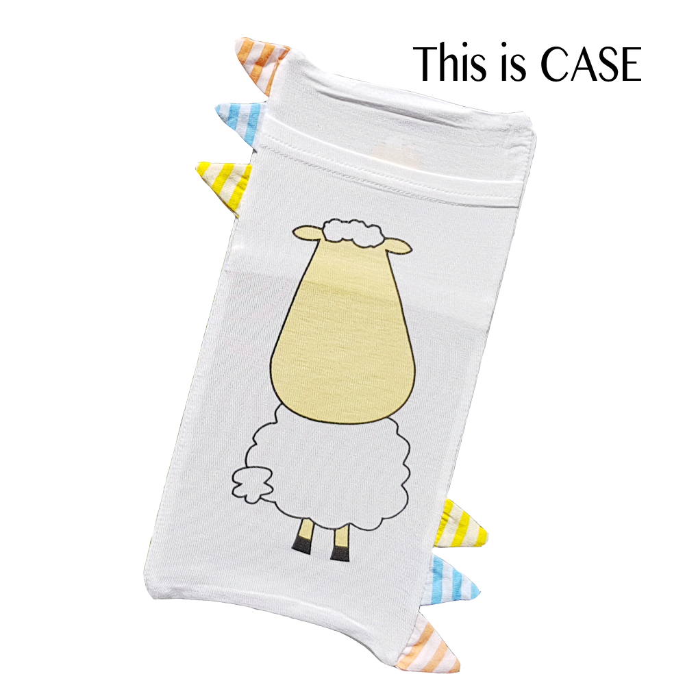 Bed-Time Buddy™ Case Front & Back Sheepz White with Color & Stripe tag - Small