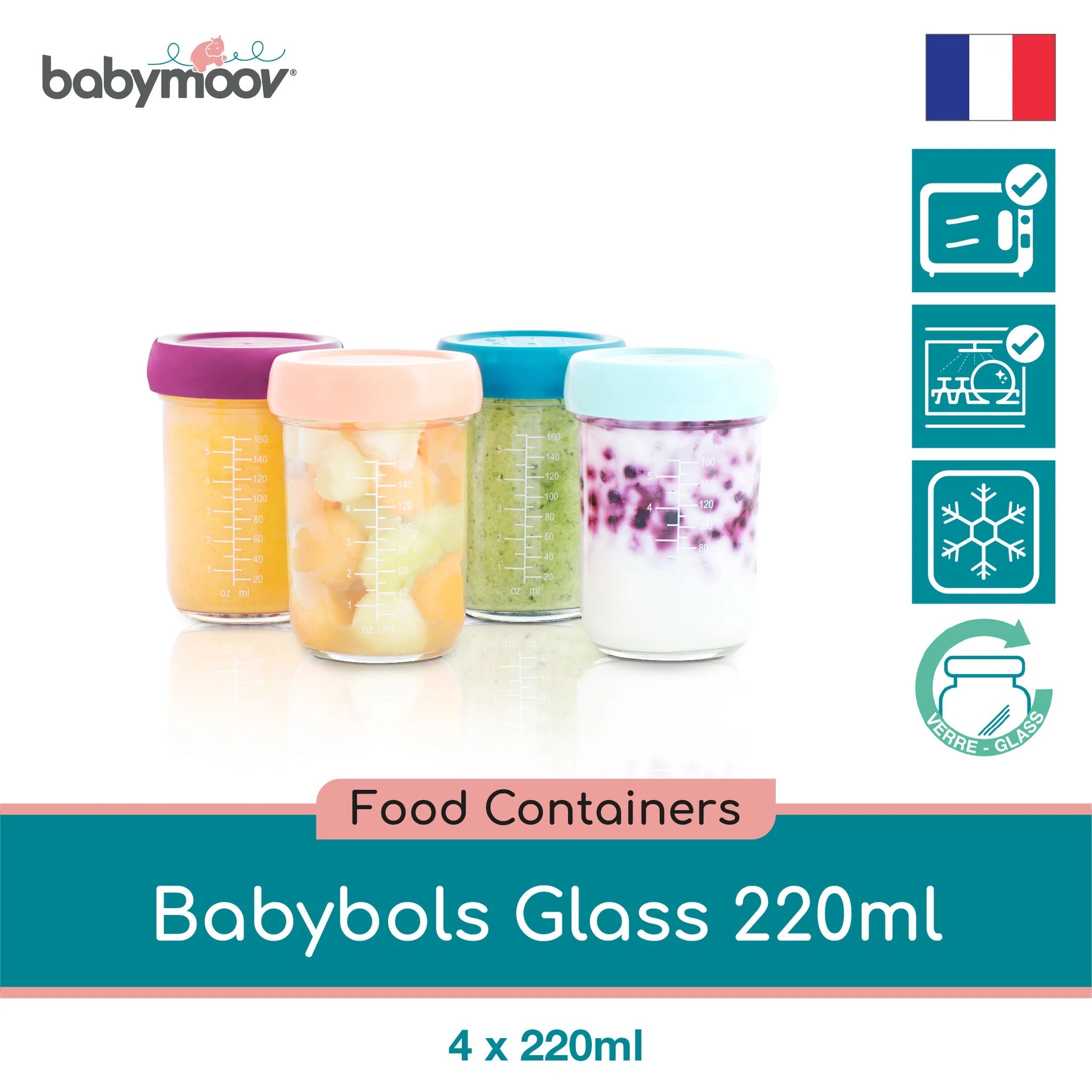 Babymoov Babybols Glass Food Container 220ml (Set of 4)