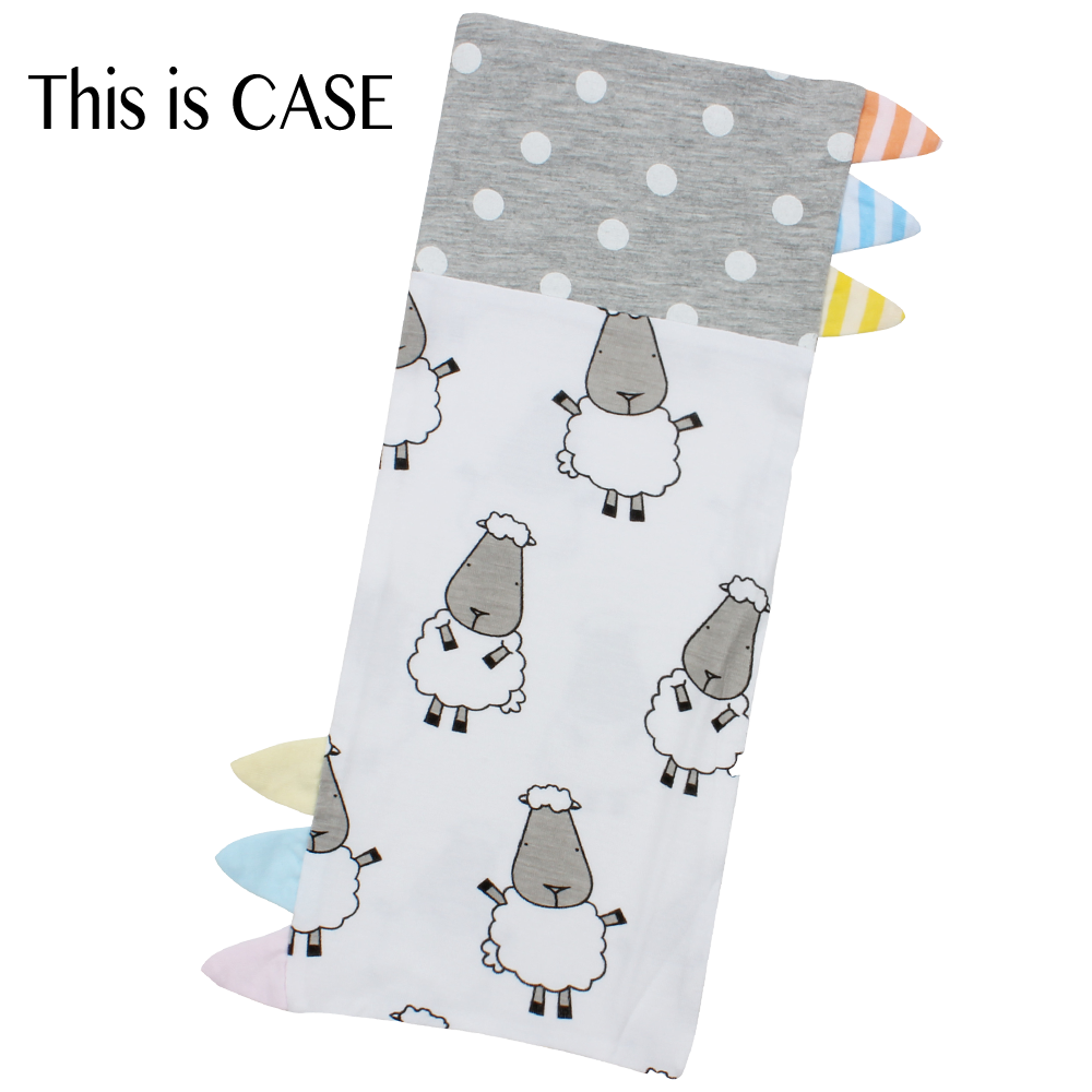 Bed-Time Buddy™ Case Big Sheepz White + Polka Dot Grey with Stripe tag - Small