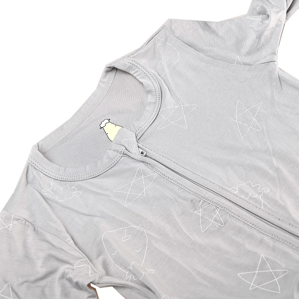 Romper Zip Cute Big Star & Head Grey