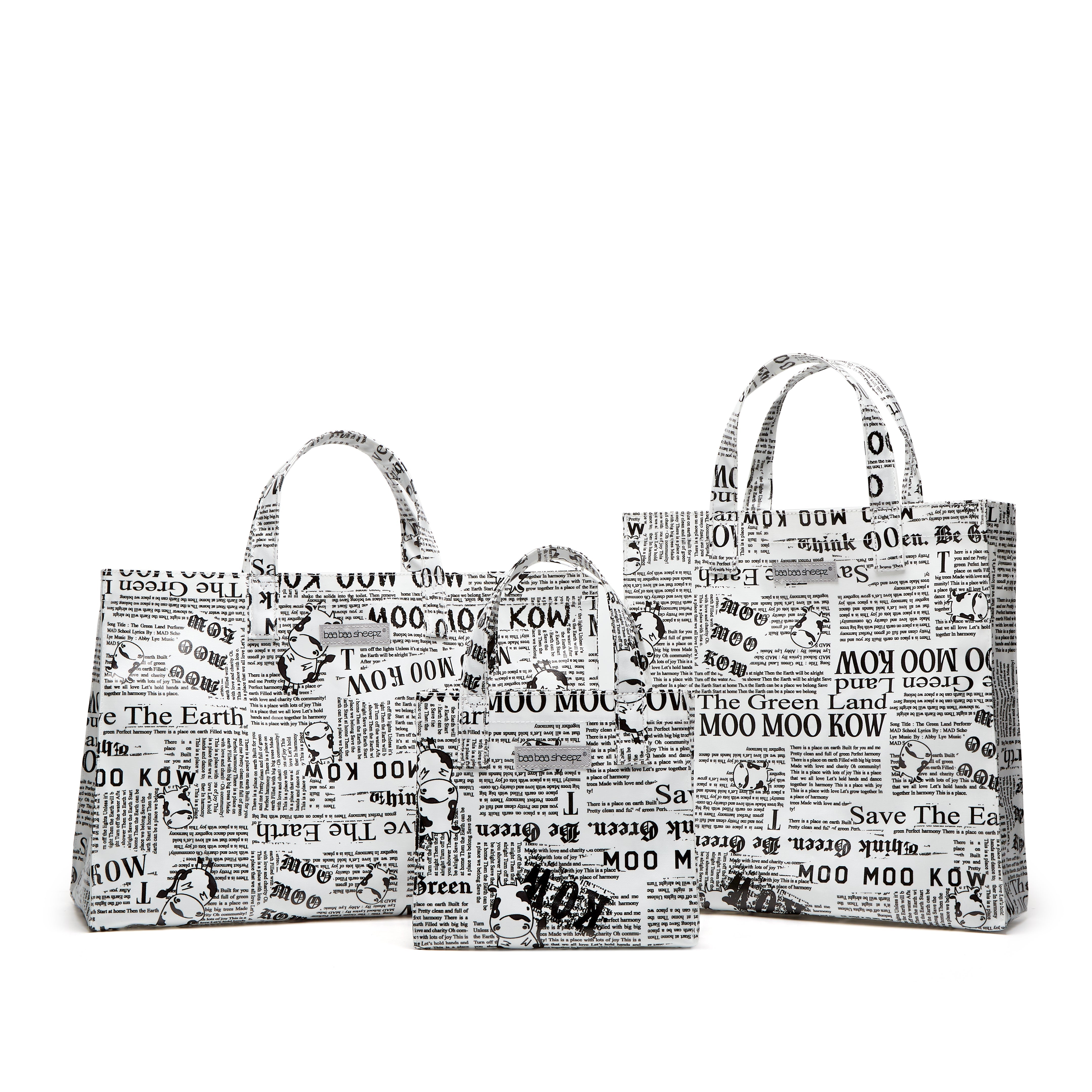 Moo Moo Kow Tote Bag Newspaper White- Small