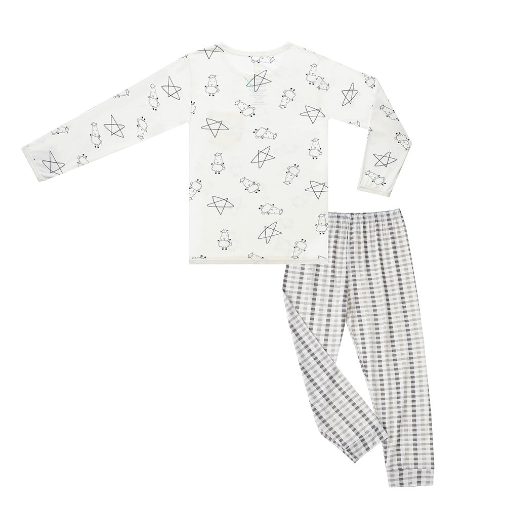 Pyjamas Set Cute Big Star & Sheepz White + Checkers Grey