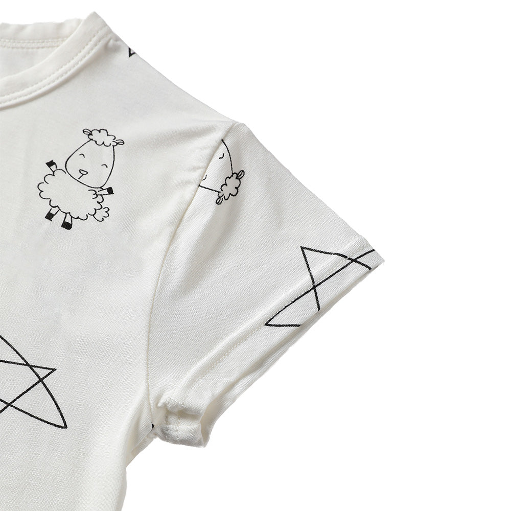 Short Sleeve Shirt Cute Big Star & Sheepz White + Skirt Cute Big Star & Sheepz White