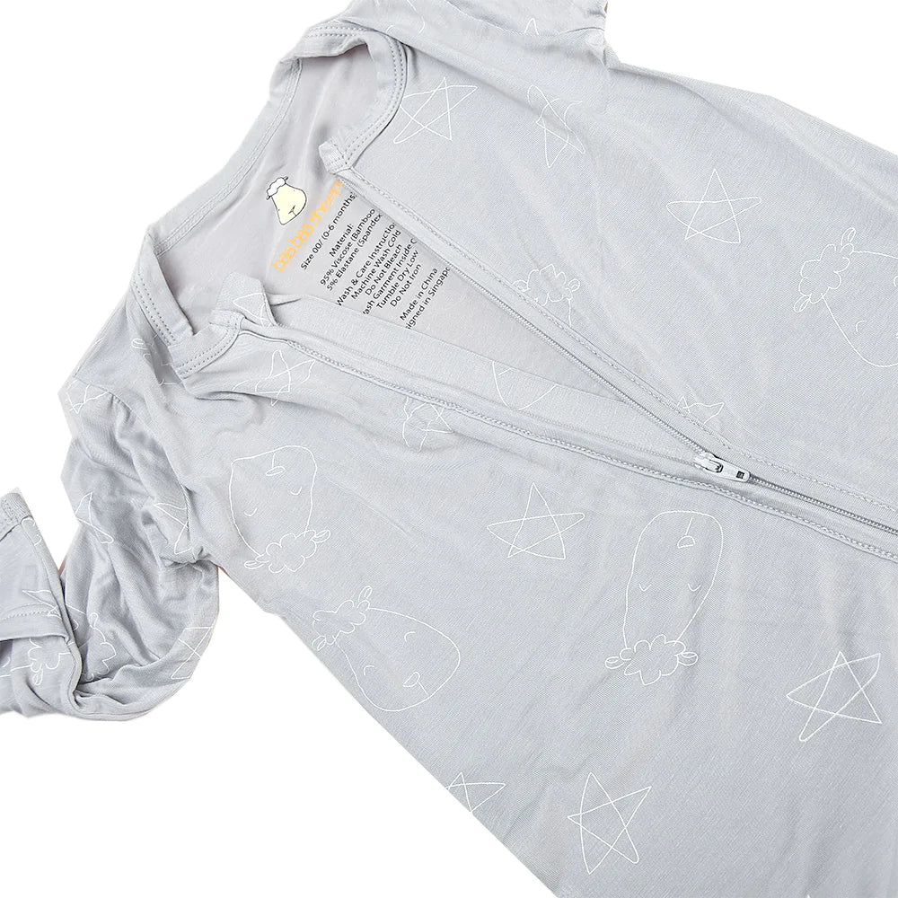 Romper Zip Cute Big Star & Head Grey