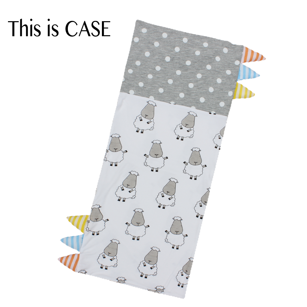Bed-Time Buddy™ Case Big Sheepz White + Polka Dot Grey with Stripe tag - Small
