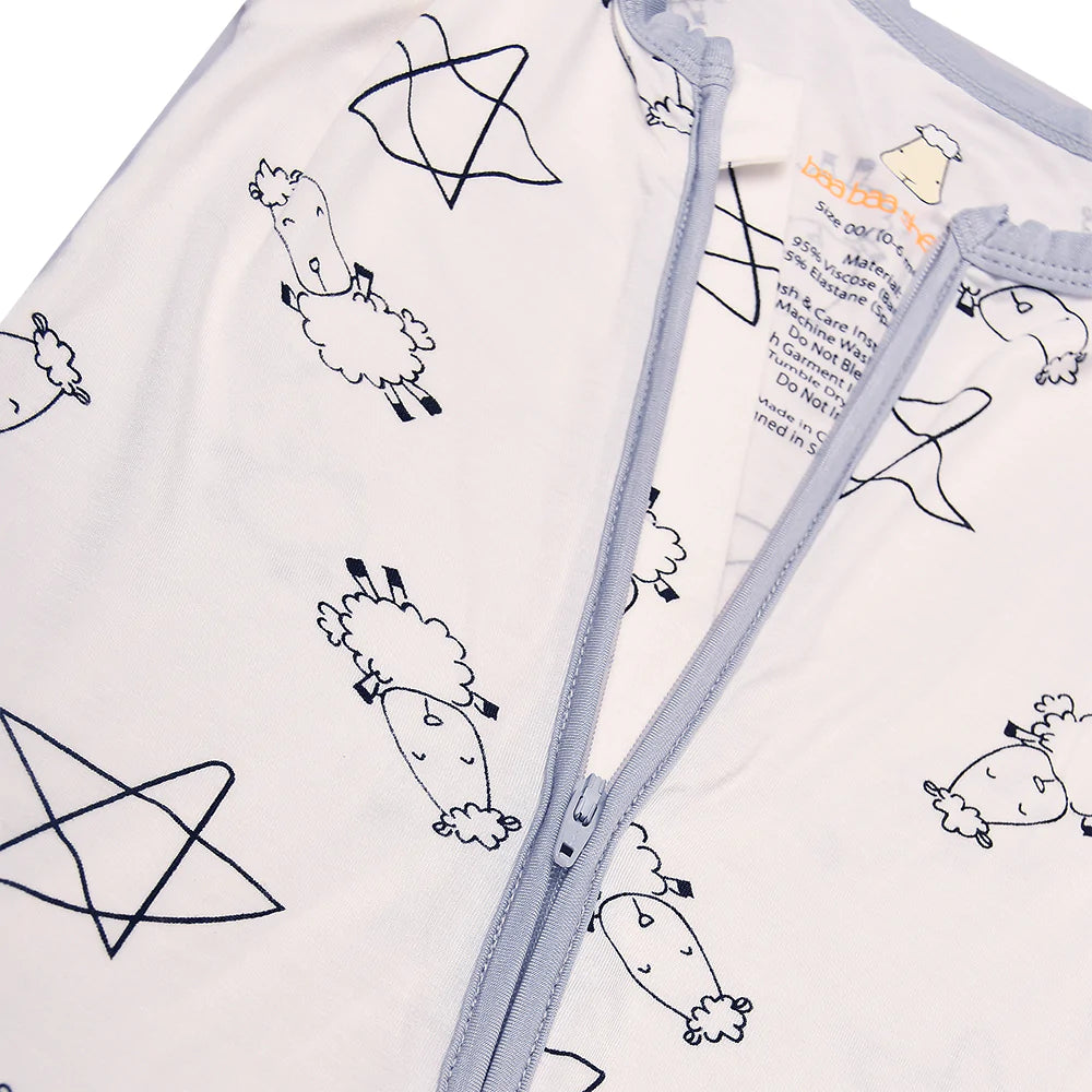 Romper Zip Cute Big Star & Sheepz White