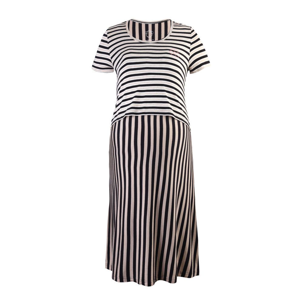 DooDooMooky Maternity & Nursing Dress Brown Striped Top with Brown Stripe Dress