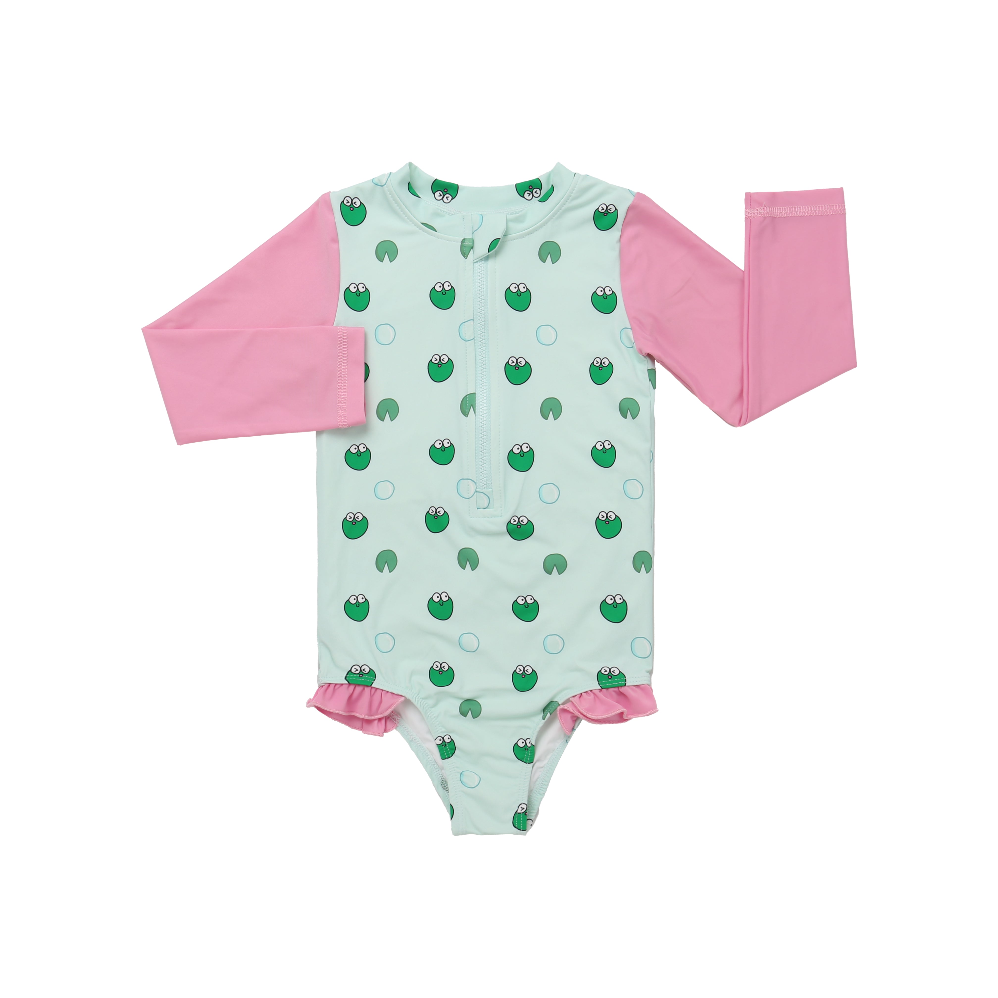 Girls Long Sleeve Ruffle Swimsuit 004 Blue