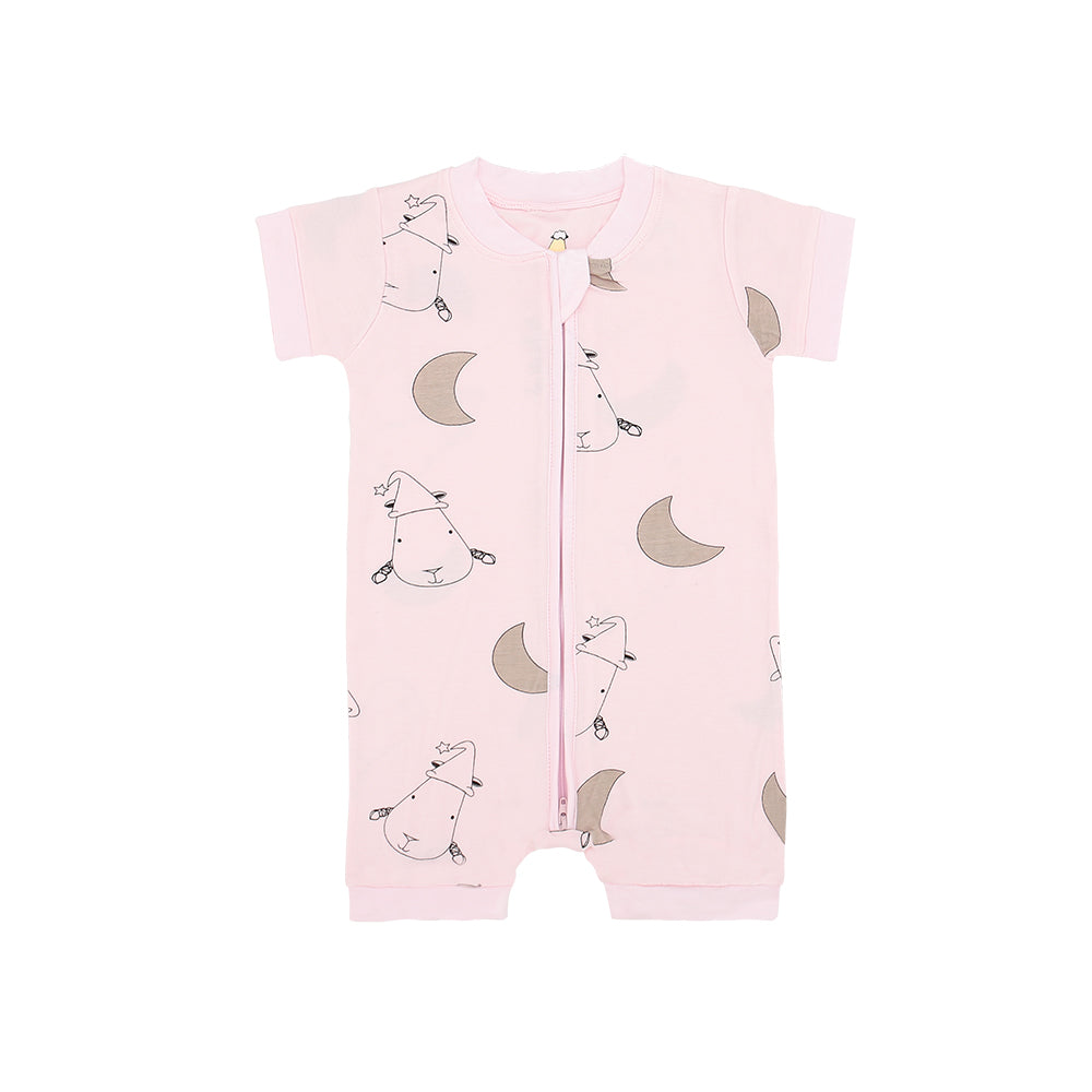 Romper Short Sleeve Zip Big Moon & Sheepz Pink