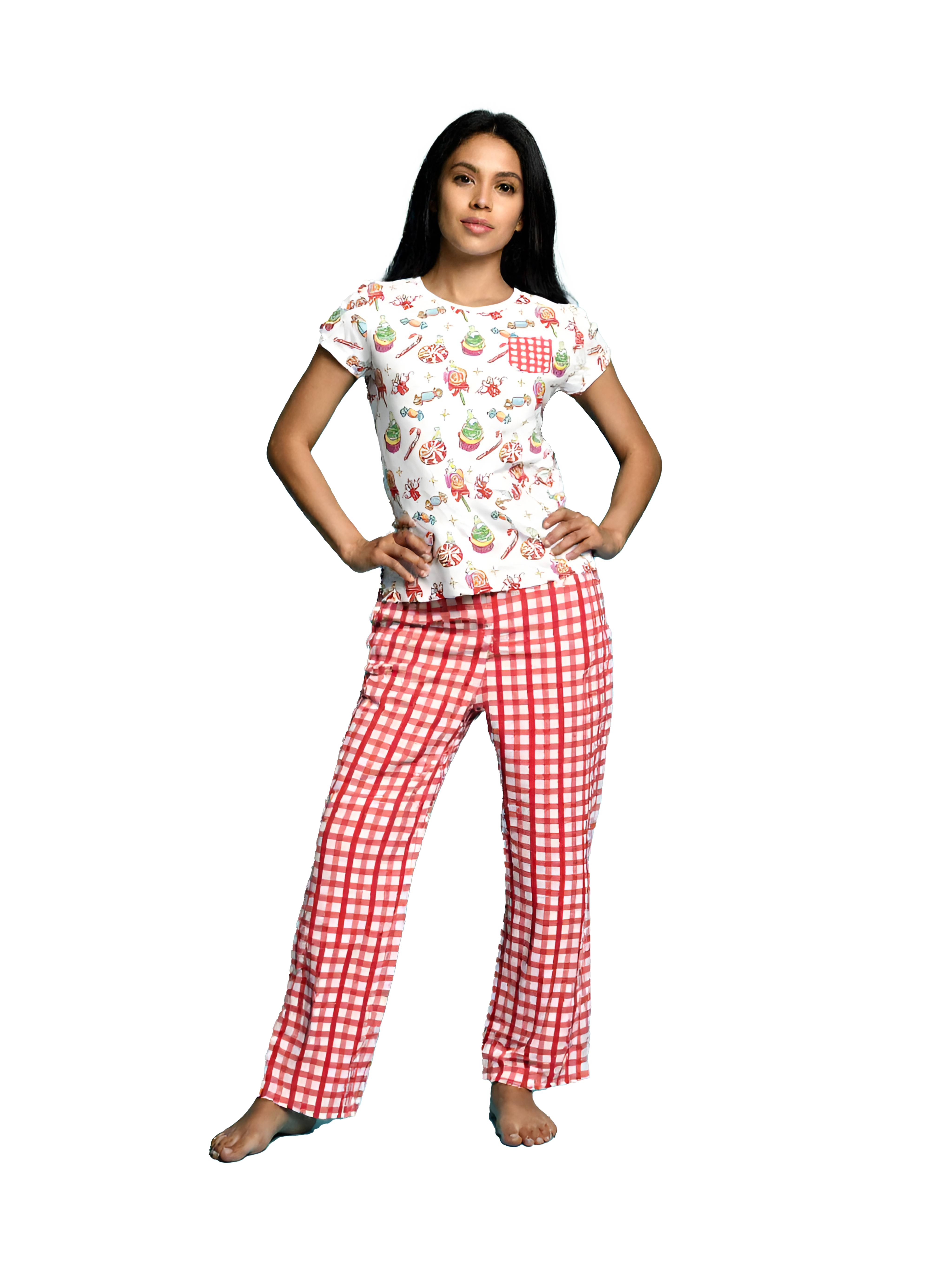 Short Sleeve Shirt Christmas 3 White + Long Pant Checkers Red