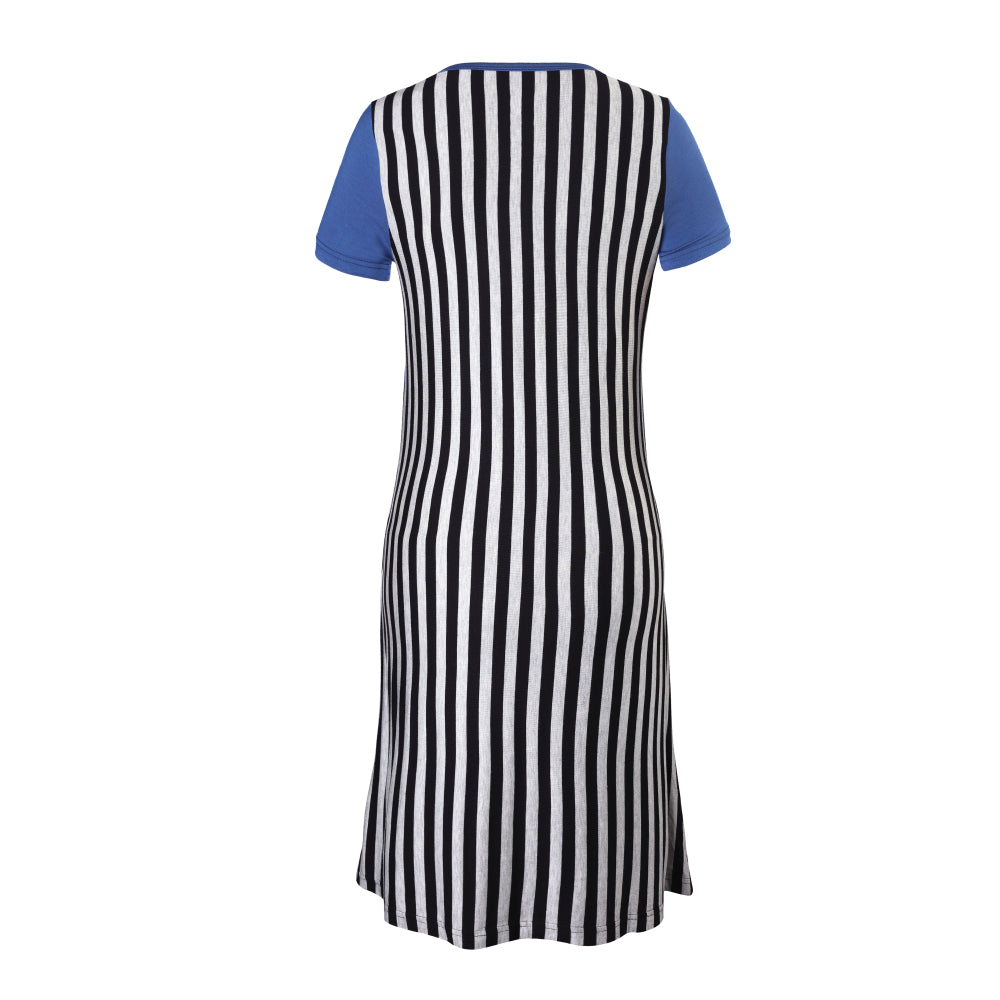 DooDooMooky Maternity & Nursing Dress Navy Top with Black Striped Dress