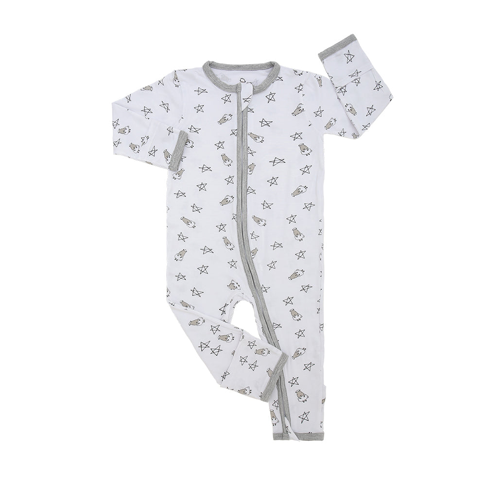 Romper Zip Small Star & Sheepz White