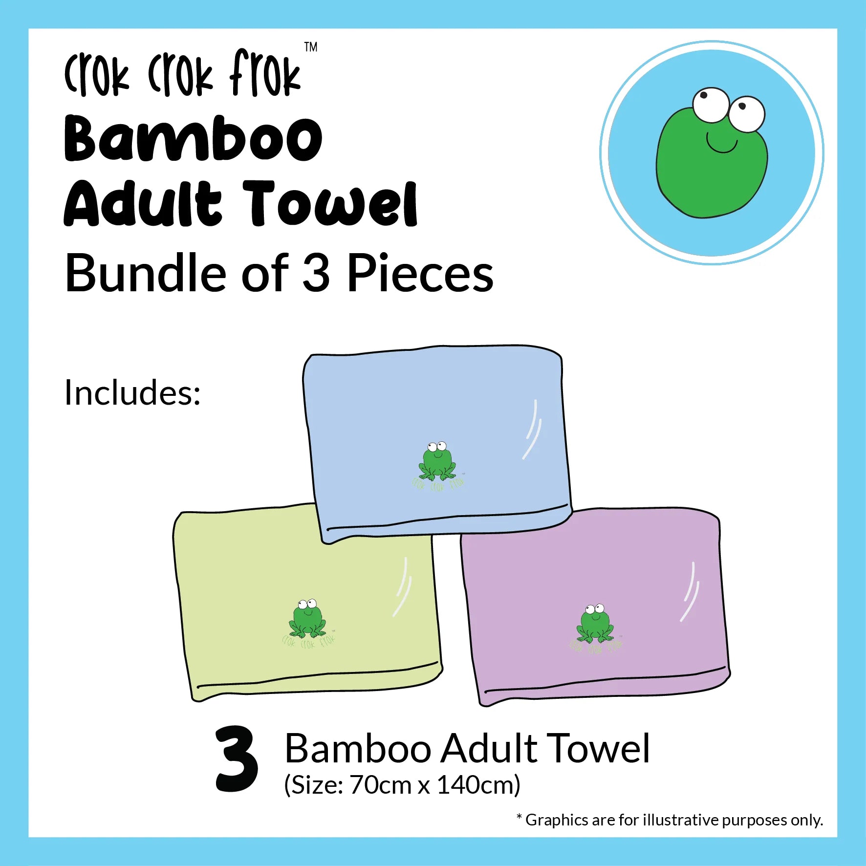 CrokCrokFrok Bamboo Adult Towel Bundle of 3