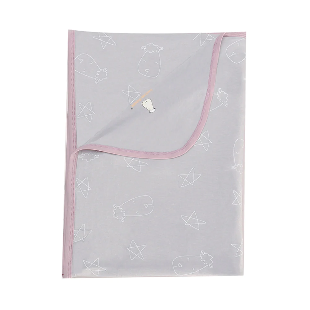 Single Layer Blanket Cute Big Star & Head Grey with Pink Border - 36M