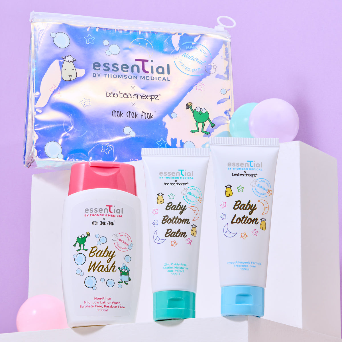 Essential By Thomson Medical - Happy Baby Bath Bundle (Featuring Baa Baa Sheepz & Crok Crok Frok)