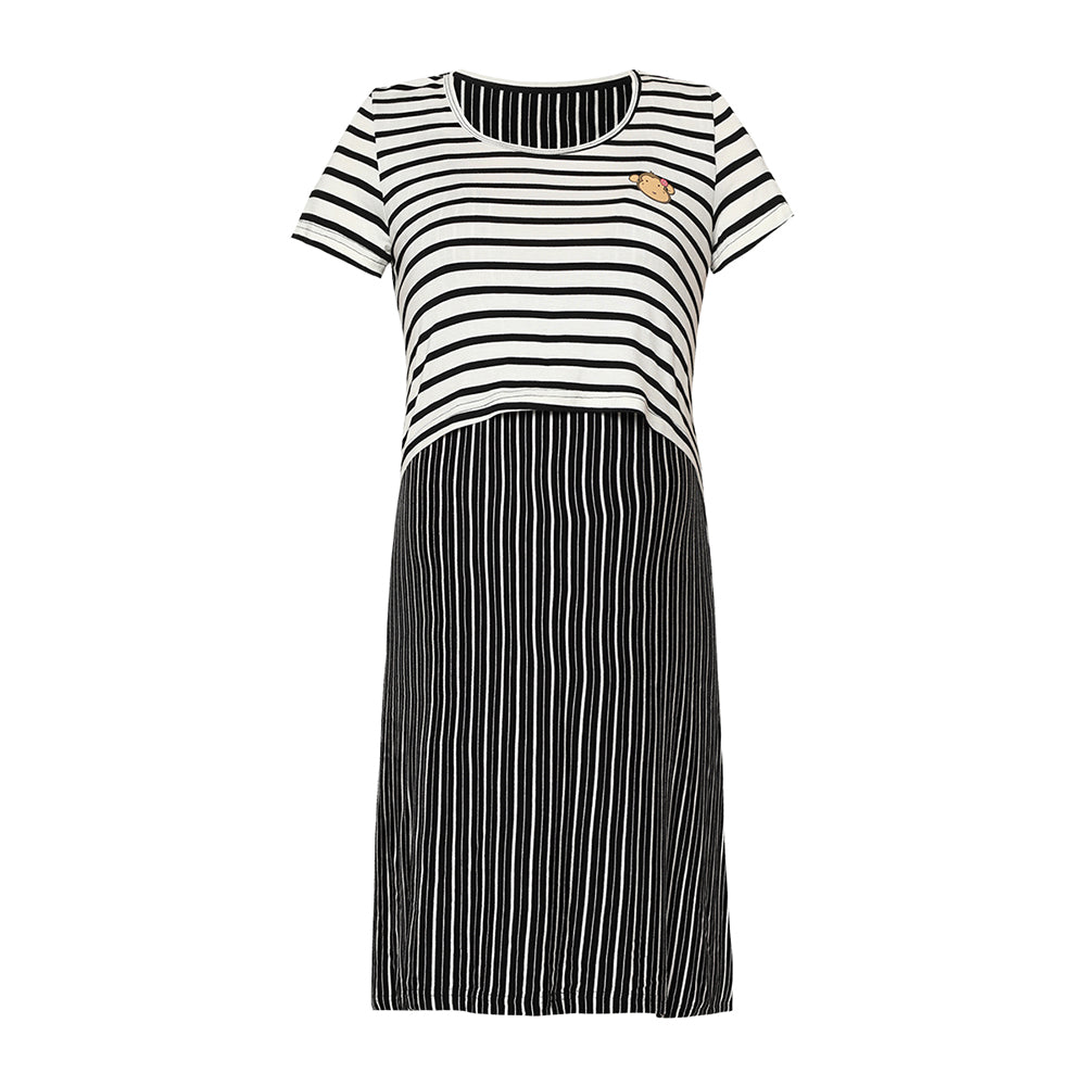 DooDooMooky Maternity & Nursing Dress Black & White Stripe