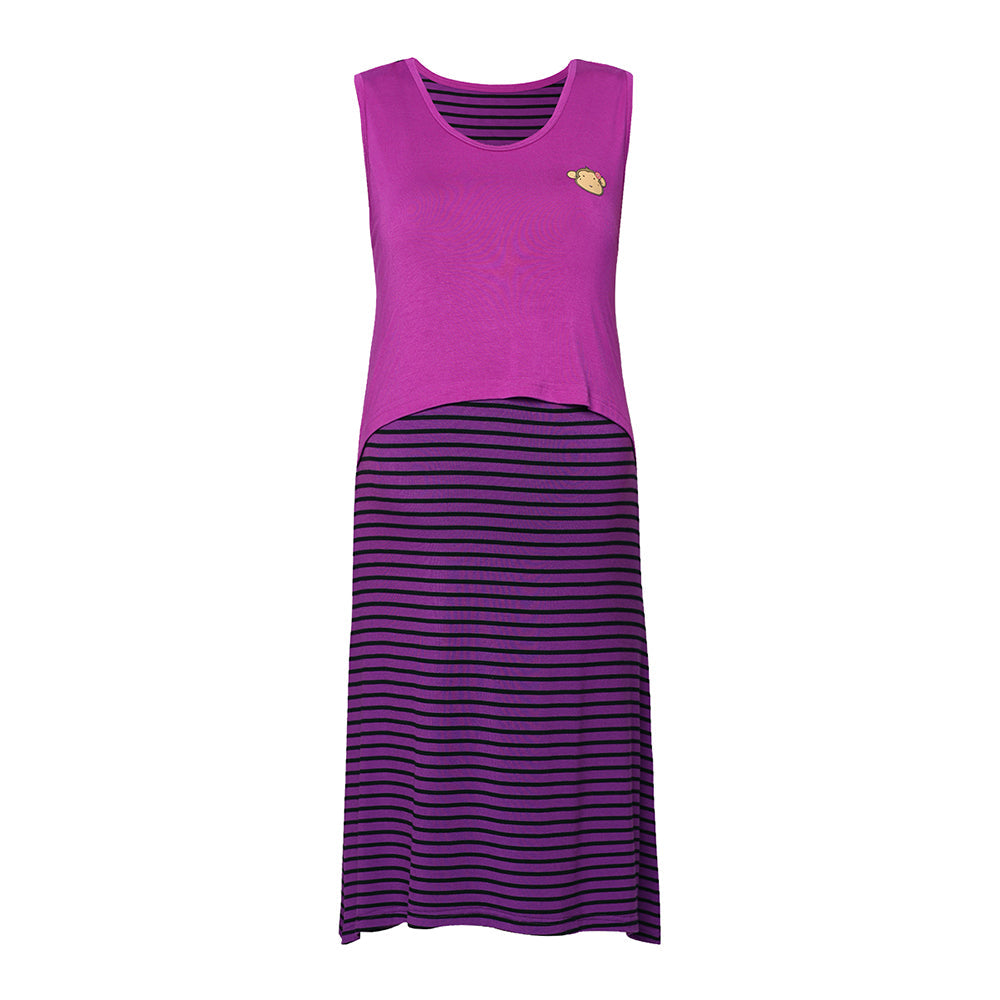 DooDooMooky Maternity & Nursing Sleeveless Dress Violet with Stripe