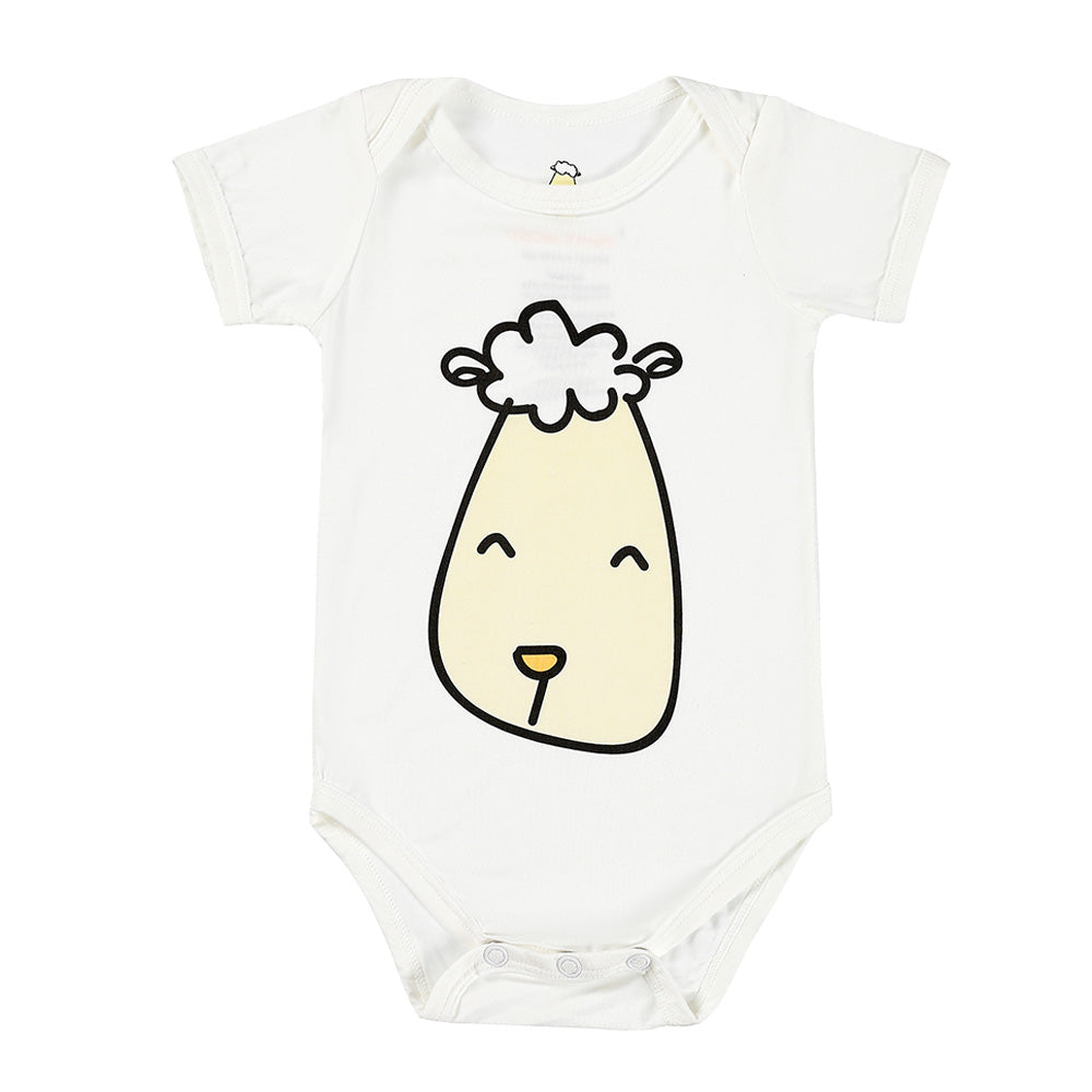 Short Sleeve Onesie Smiley Baa Baa White