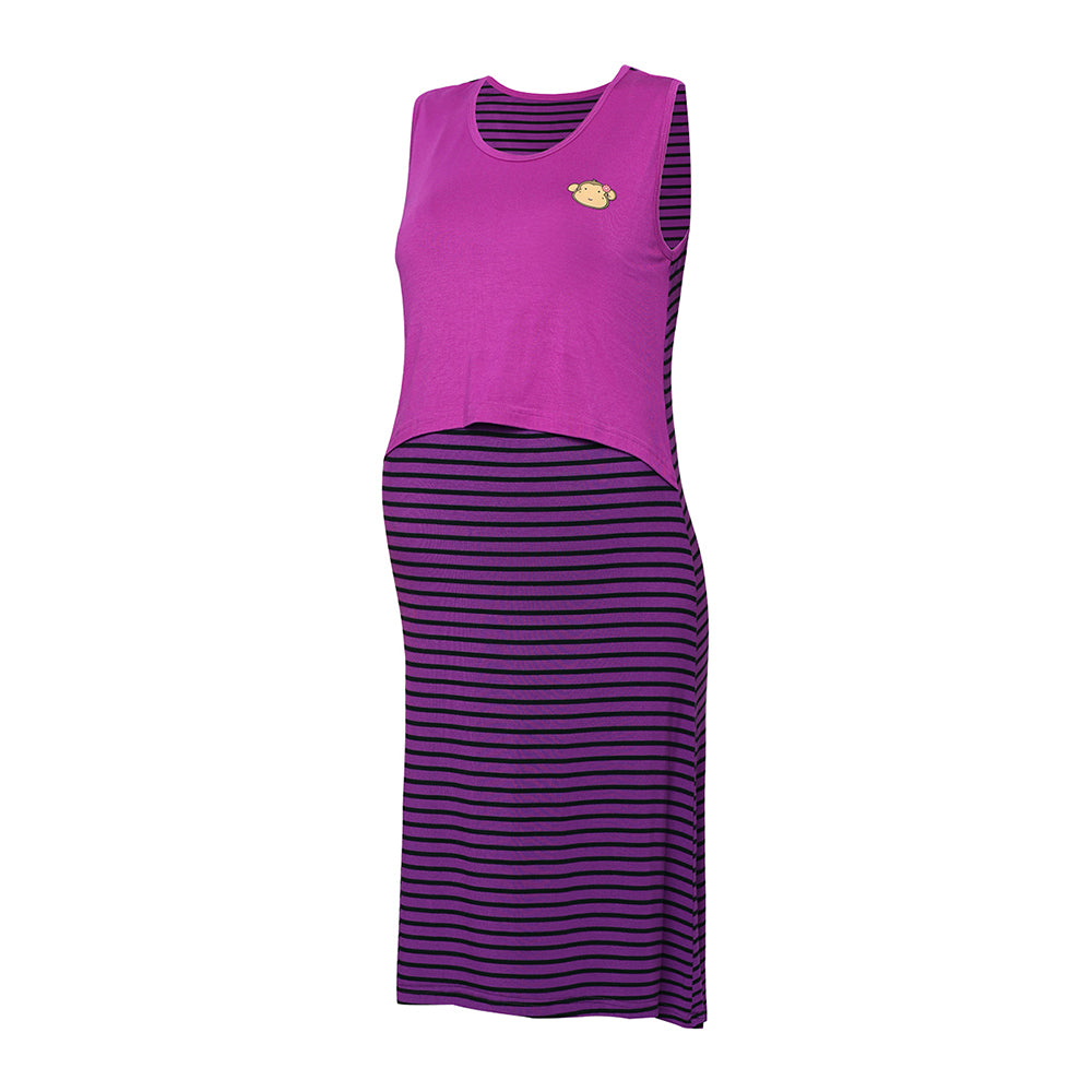 DooDooMooky Maternity & Nursing Sleeveless Dress Violet with Stripe