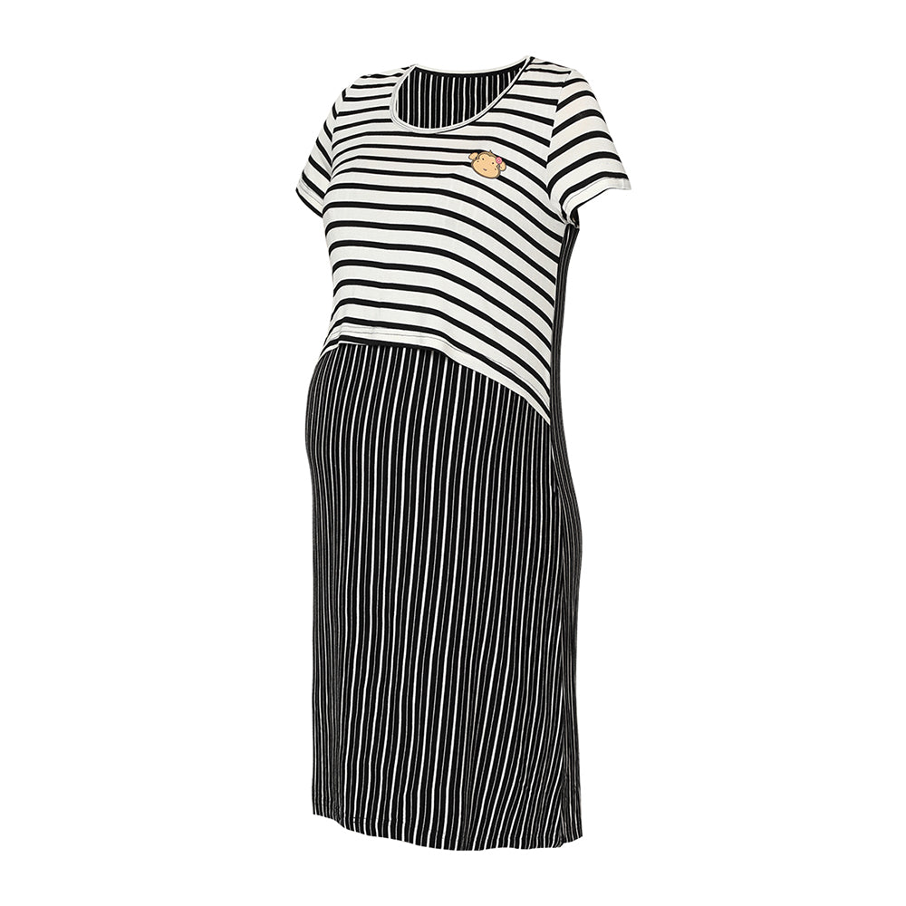 DooDooMooky Maternity & Nursing Dress Black & White Stripe