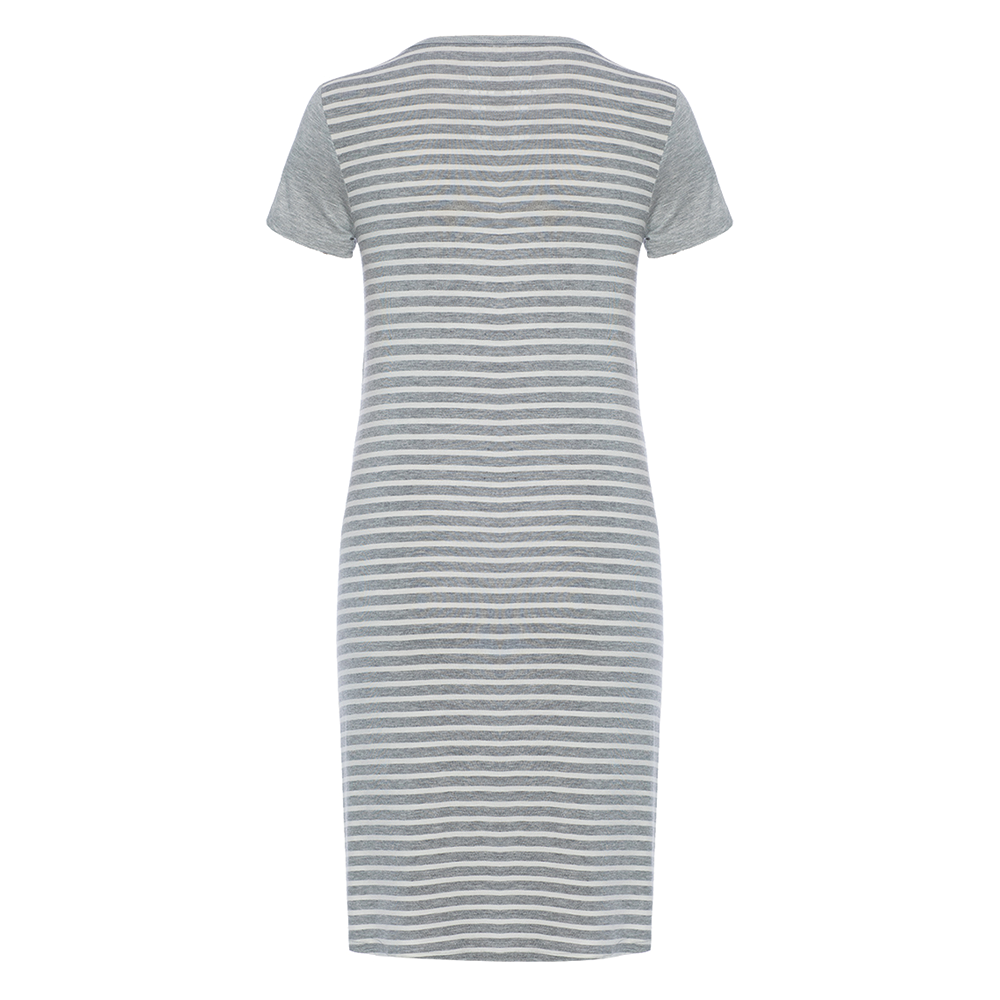 DooDooMooky Maternity & Nursing Dress Small Doo Doo Mooky Face Grey with Stripe Grey & White