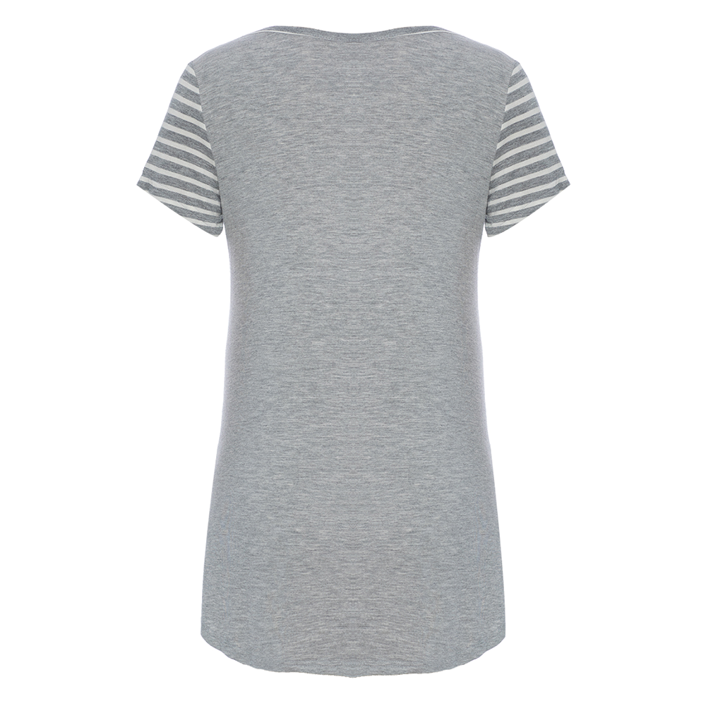 DooDooMooky Maternity & Nursing T-Shirt Small Doo Doo Mooky Face Stripe Grey & White with Grey