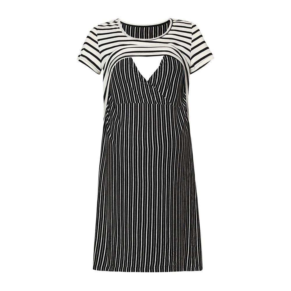 DooDooMooky Maternity & Nursing Dress Black & White Stripe