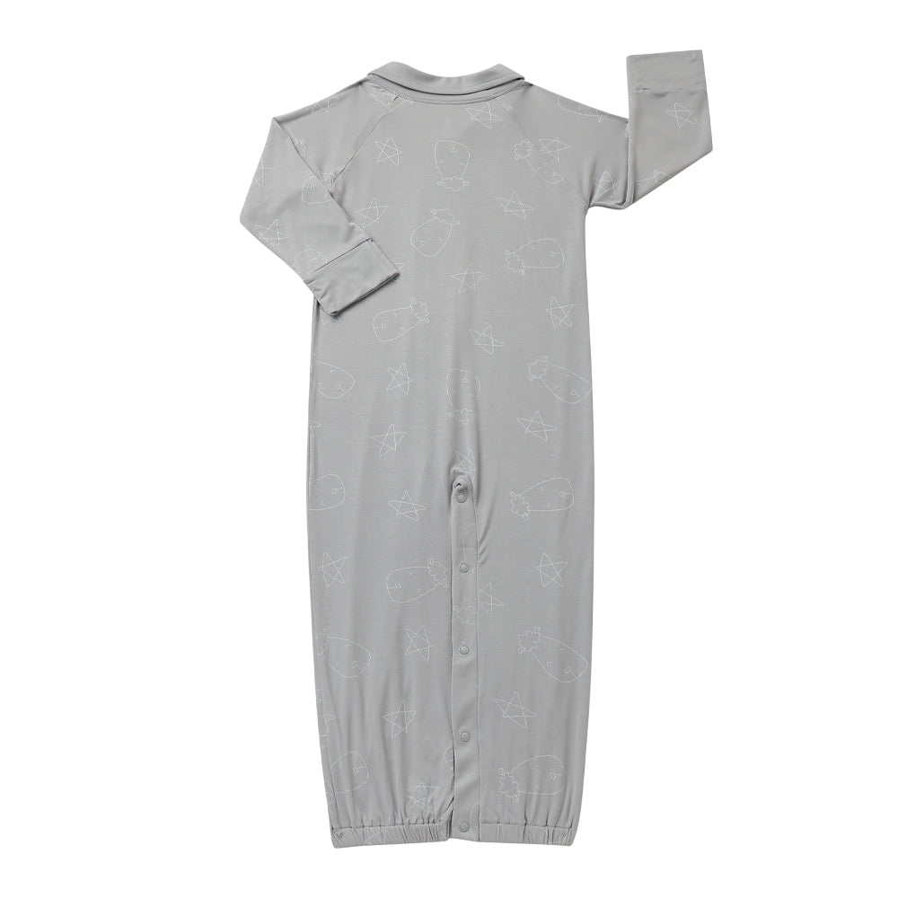 Convertible Gown & Romper Cute Big Star & Head Grey