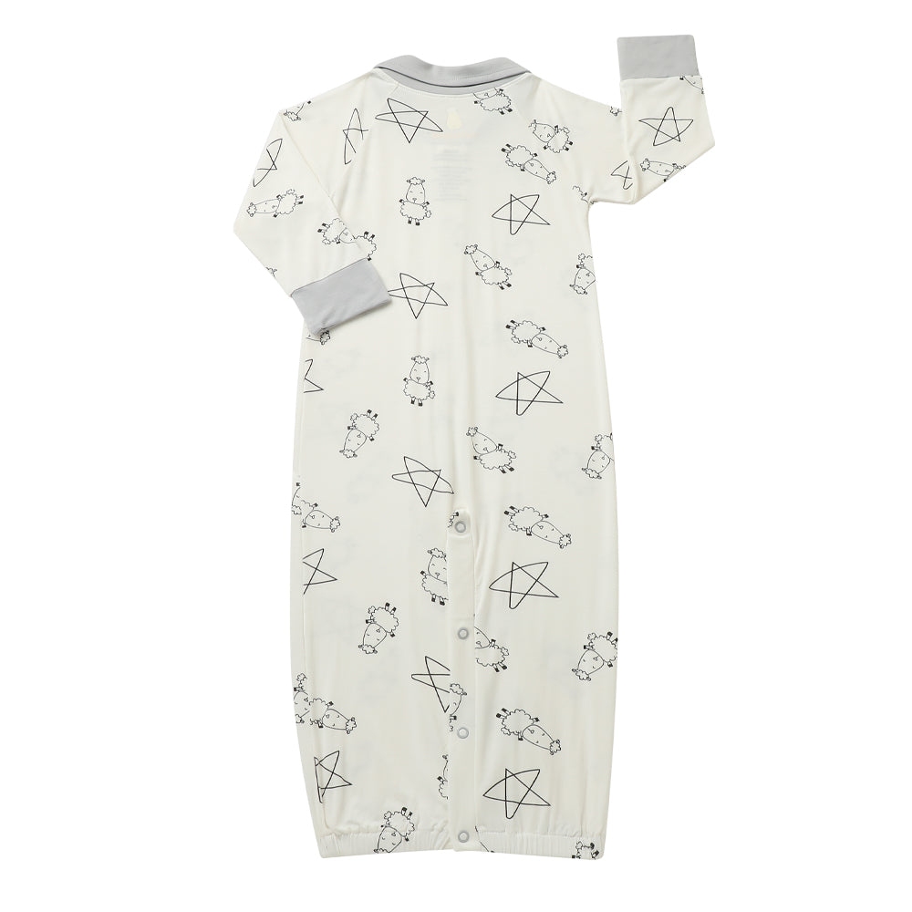 Convertible Gown & Romper Cute Big Star & Sheepz White