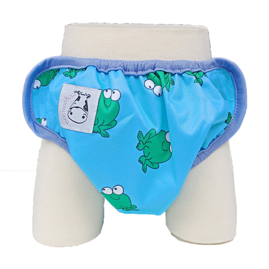 One Size Swim Diaper Lucky Frok Blue with Purple Border