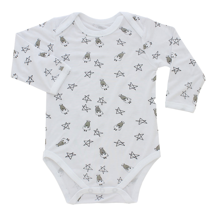 Long Sleeve Onesie Small Star & Sheepz White