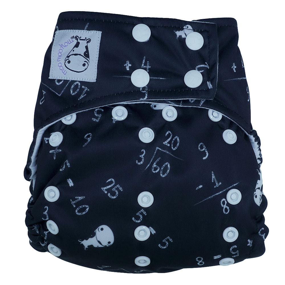 Cloth Diaper One Size Snap - Maths Black