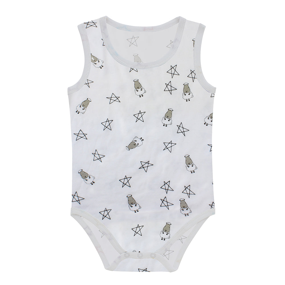 Sleeveless Onesie Small Star & Sheepz White