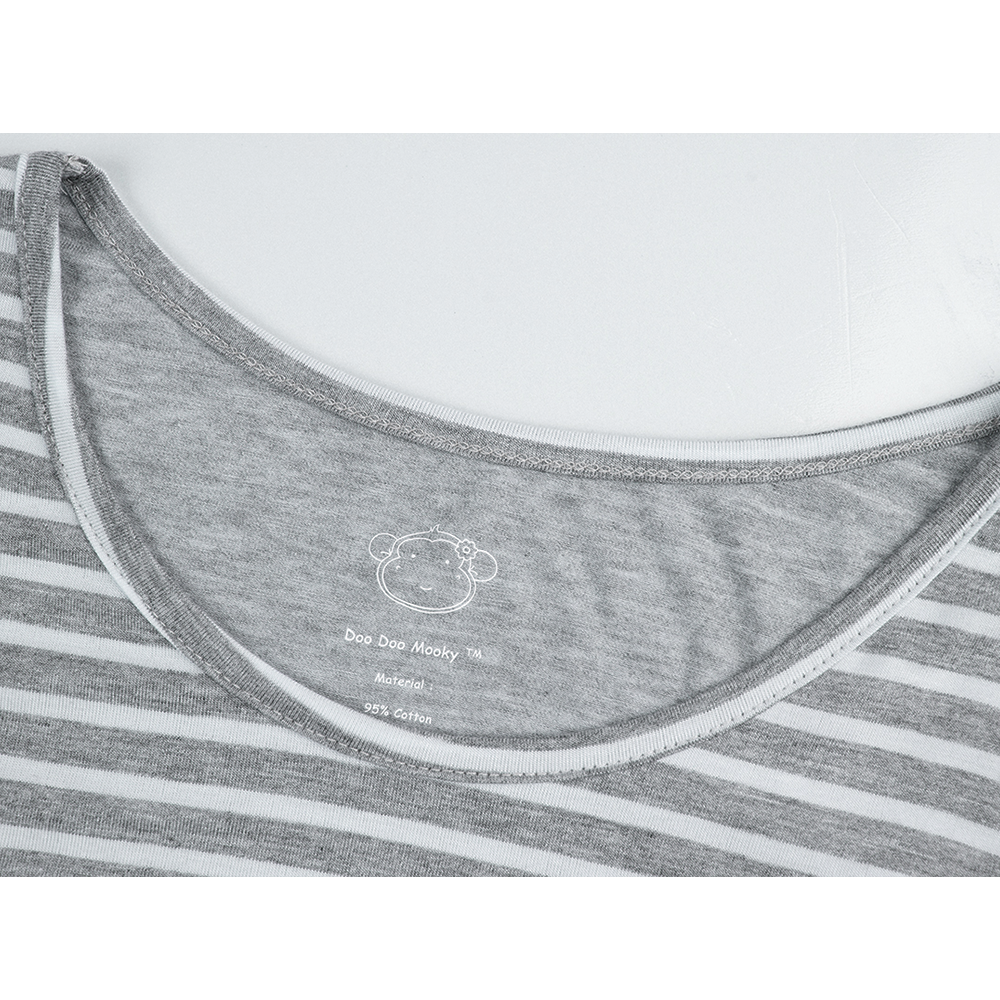 DooDooMooky Maternity & Nursing T-Shirt Small Doo Doo Mooky Face Stripe Grey & White with Grey