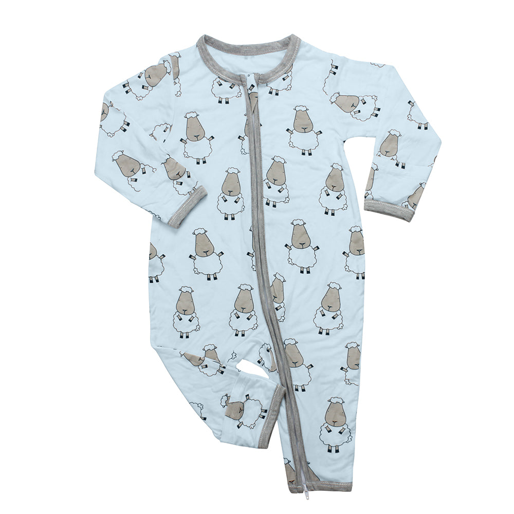 Romper Zip Big Sheepz Blue with Grey Border