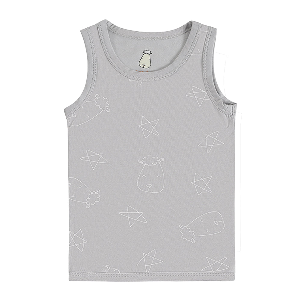 Sleeveless Shirt Cute Big Star & Head Grey