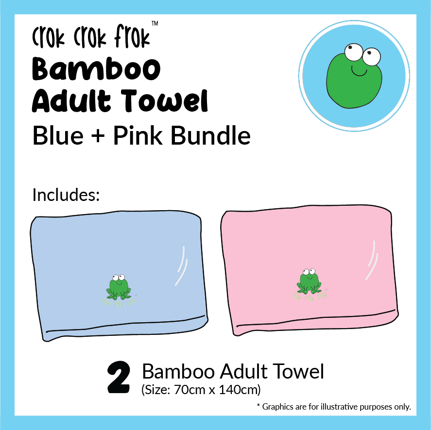 Crok Crok Frok Adult Towel Buy 1 Free 1 (Blue + Pink Bundle)