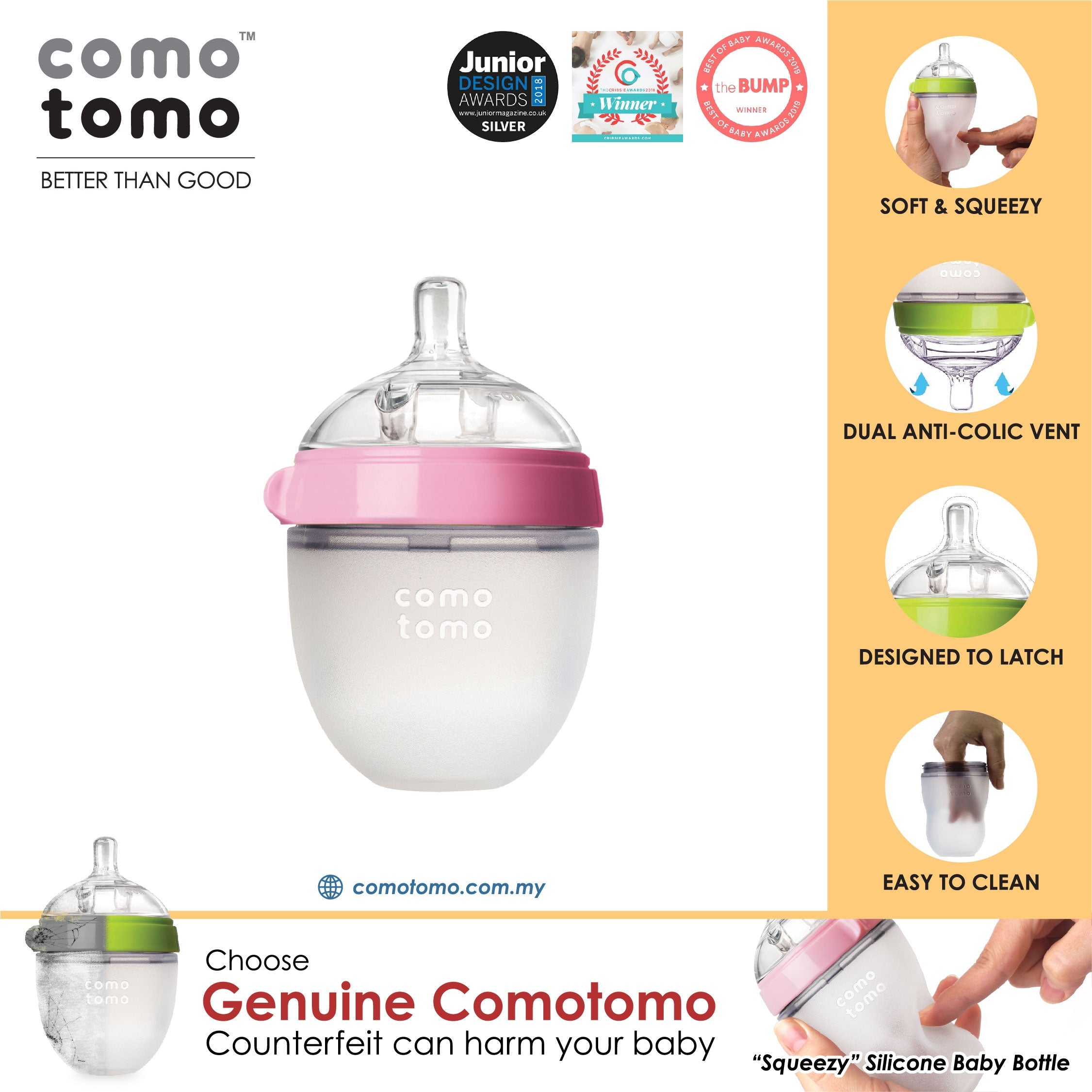 Comotomo Silicone Bottle, 150ml, Pink