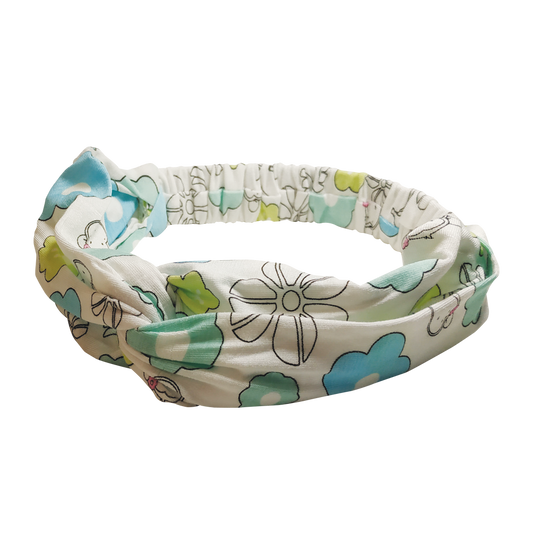 DooDooMooky - Hair Band - Mooky Flower White with Blue and Green Flower - Narrow