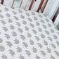 Happy Cot 100% Cotton Waterproof Fitted Sheet - Grey Elephants