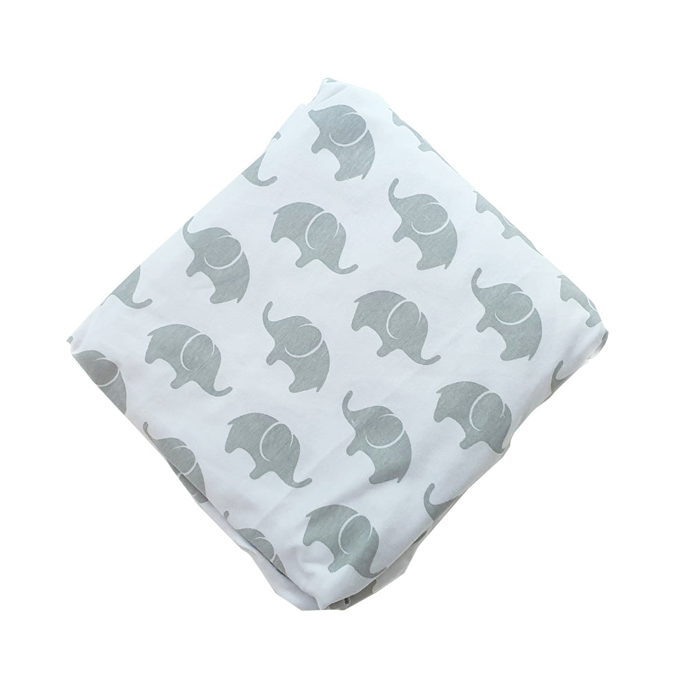 Happy Cot 100% Cotton Waterproof Fitted Sheet - Grey Elephants