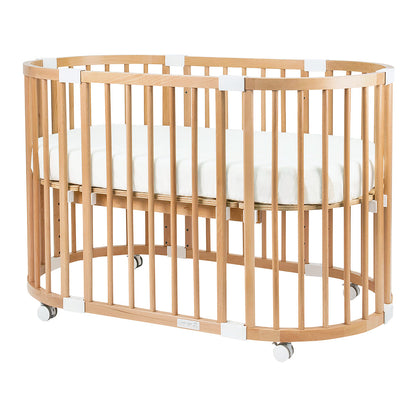 Happy Cot Happy Forever 7-in-1 Convertible Oval Baby Cot - Natural / White