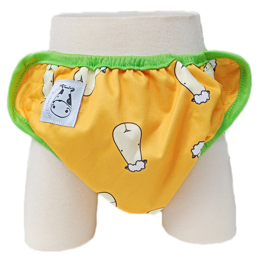One Size Swim Diaper Lucky Sheepz Yellow with Green Border