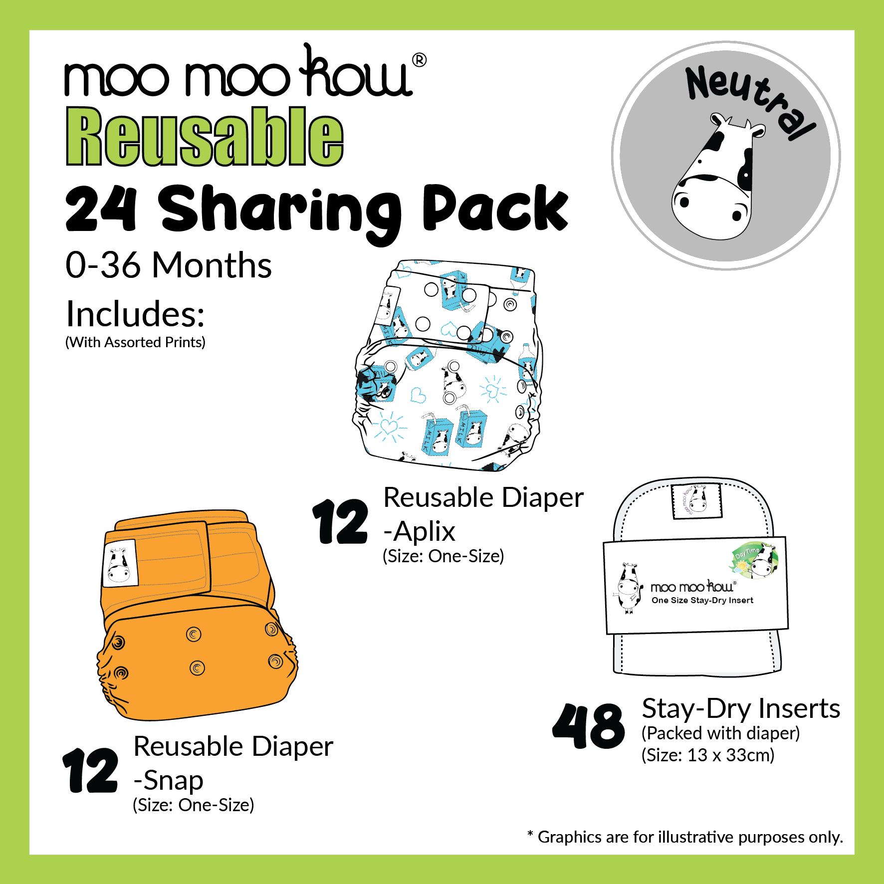 Sharing Package - 24 Moo Moo Kow® Diapers