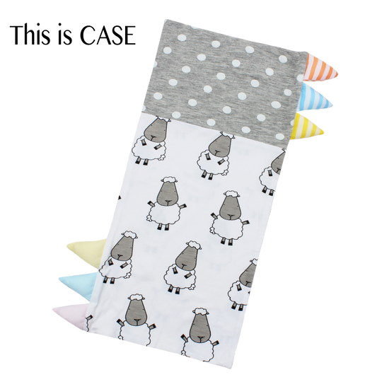 Bed-Time Buddy™ Case Big Sheepz White + Polka Dot Grey with Color & Stripe tag - Medium